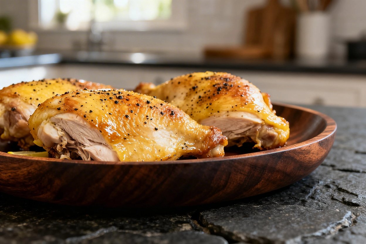 erspective of the same Diabetic-Friendly Baked Lemon Pepper Chicken Thighs. This view shows the port