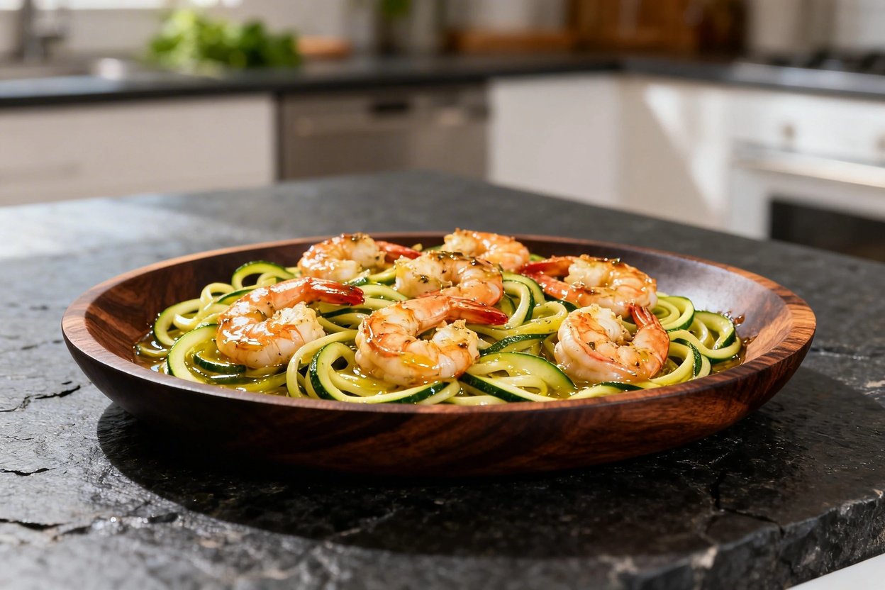 e at about 30-40 degrees captures the same Mediterranean shrimp scampi. Presented in the same dark w