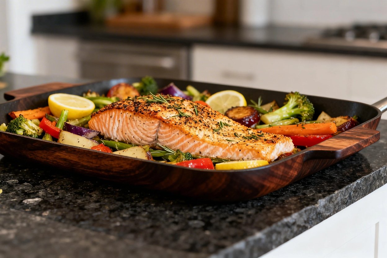 egetables appear in a slightly angled camera perspective, approximately 30–40 degrees. The portion i