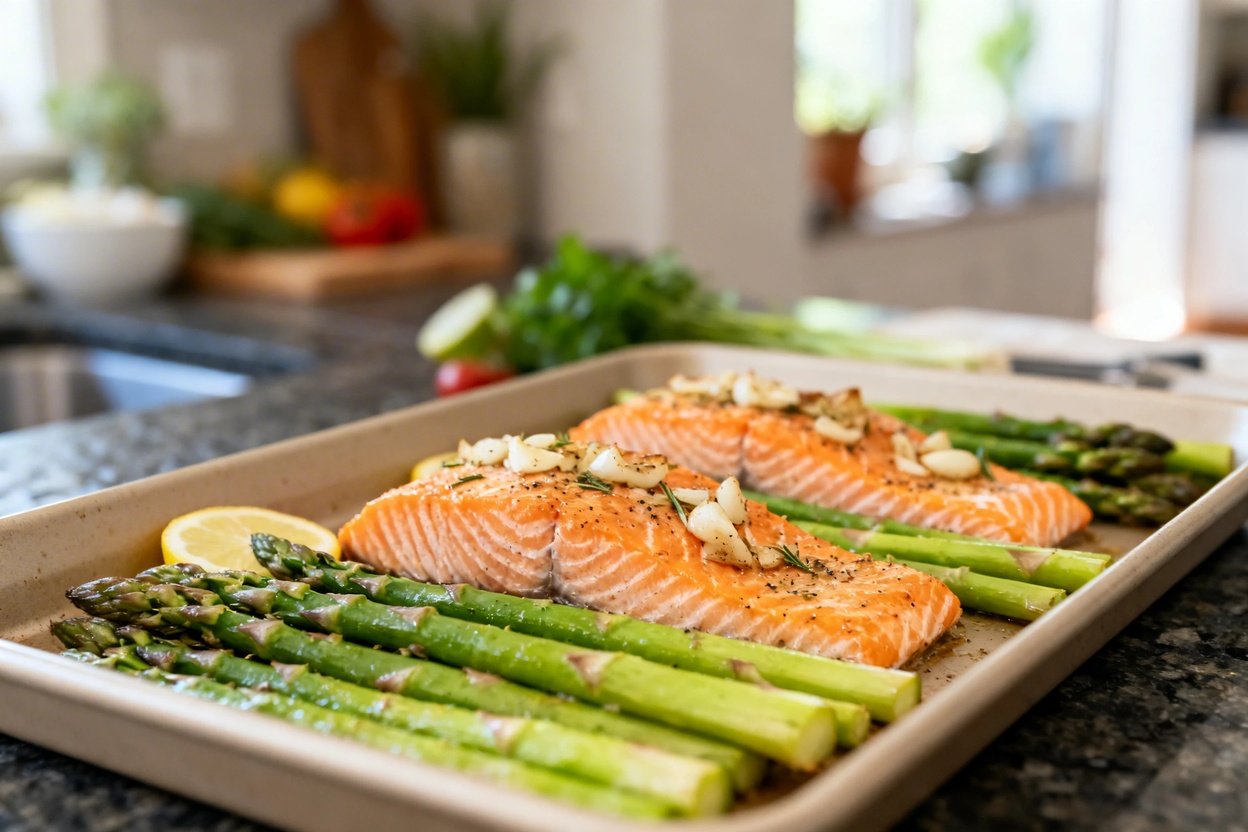 and Asparagus dish is presented in the same style and plating as the first image, but viewed from a 