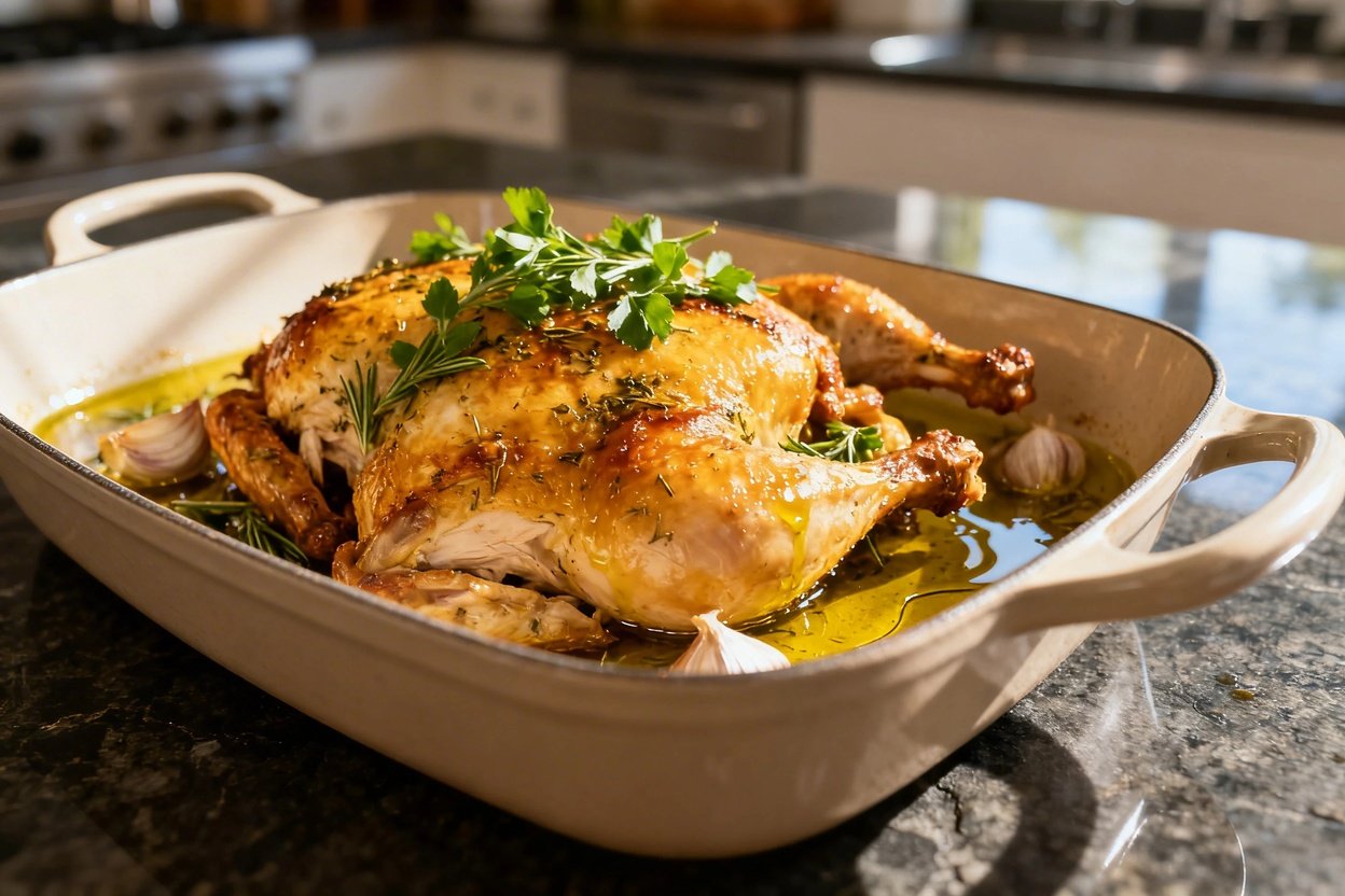 ed garlic herb chicken, approximately 30–40 degrees, showcasing the same portion and presentation as