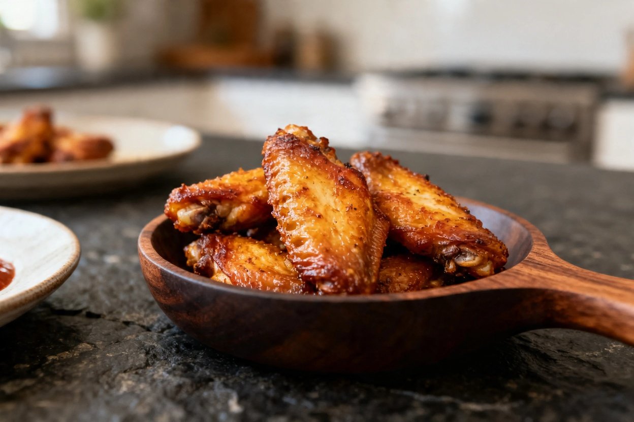 angled at approximately 30–40 degrees, resting either in the final baking dish or a neutral serving