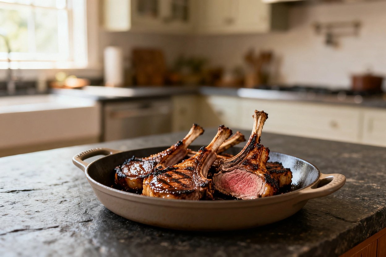 rilled lamb chops, approximately 30–40 degrees, maintaining the same serving style and portion as Im