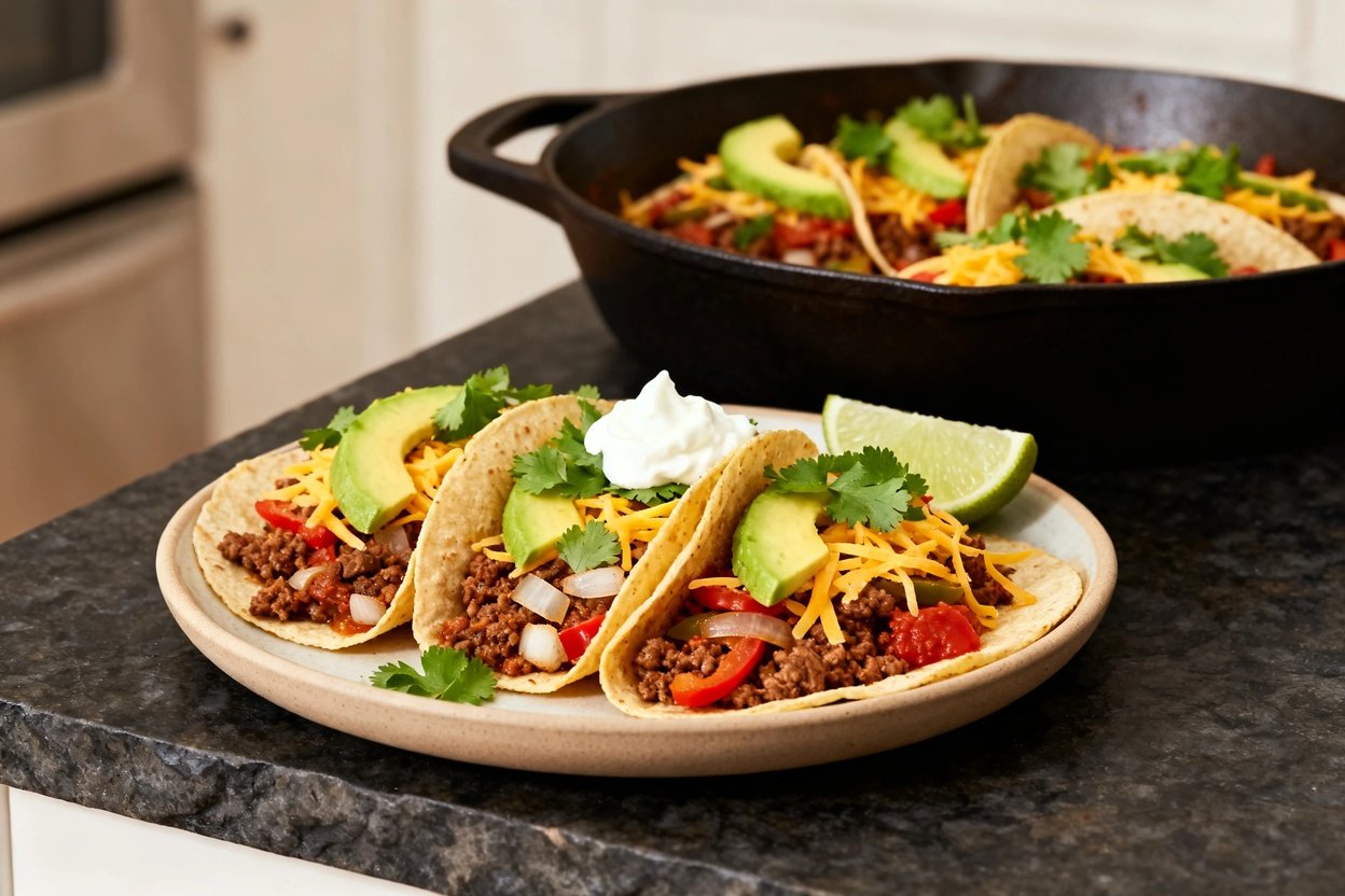 S showing the same seasoned beef mixture with onions, garlic, bell peppers, and tomato paste, serve
