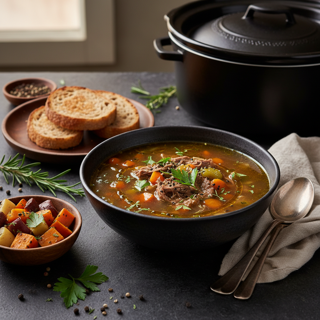 Healthy Longevity Slow Cooker Beef Bone Broth Soup