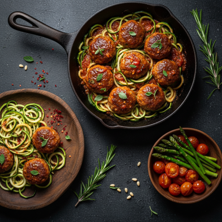 Low Glycemic Skillet Turkey Meatballs and Zucchini Noodles | Kevin Wagonfoot
