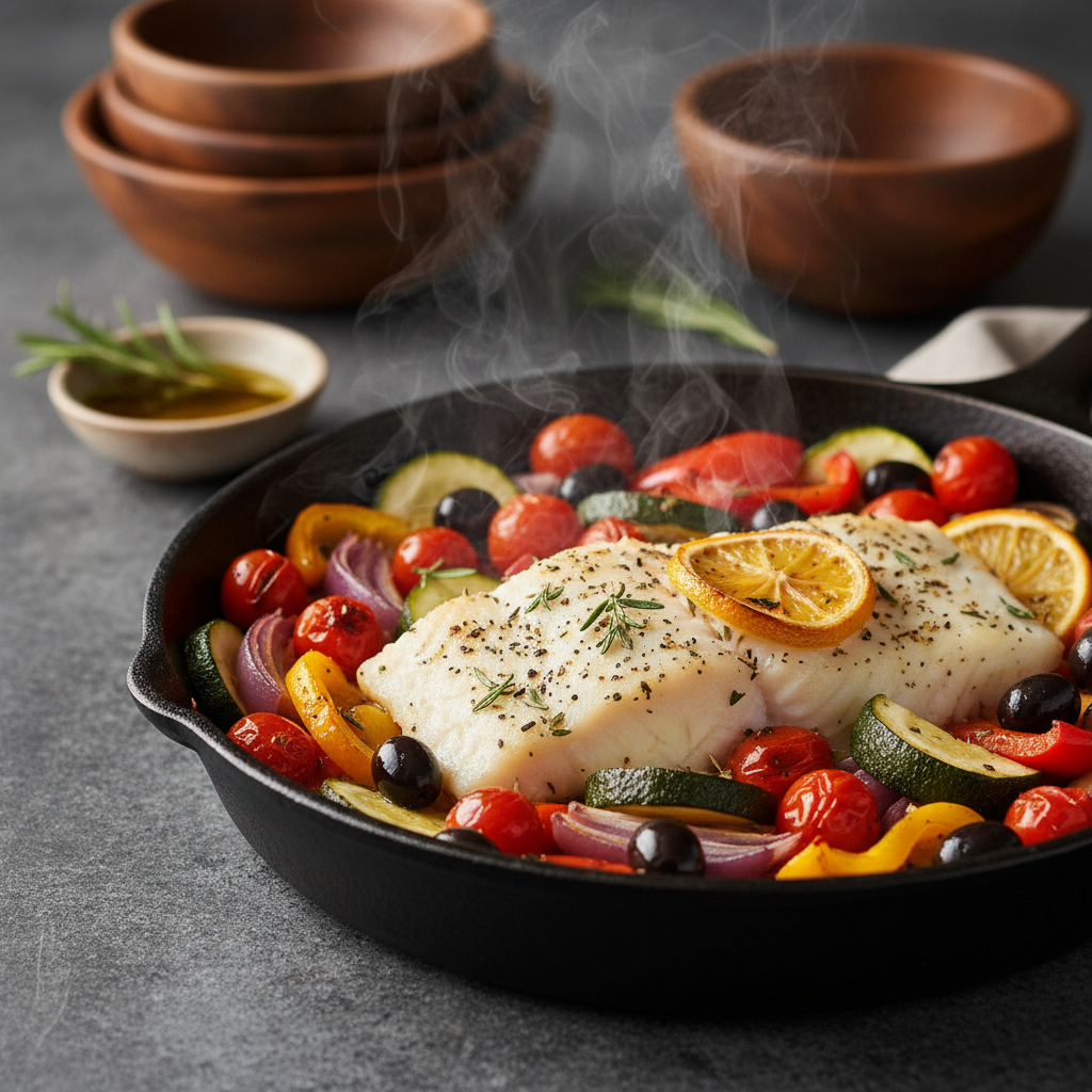 One-Pan Mediterranean Baked Cod and Vegetables