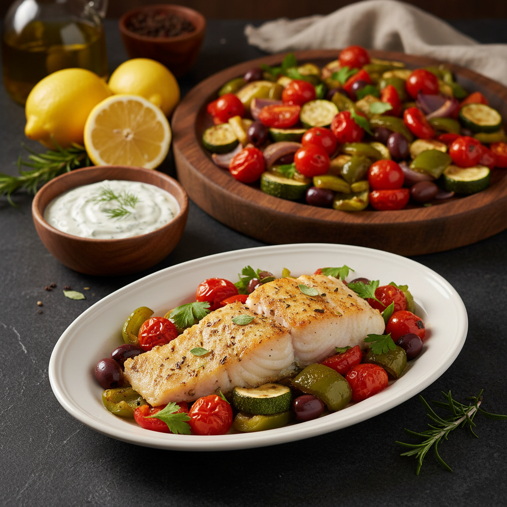 One-Pan Mediterranean Baked Cod and Vegetables