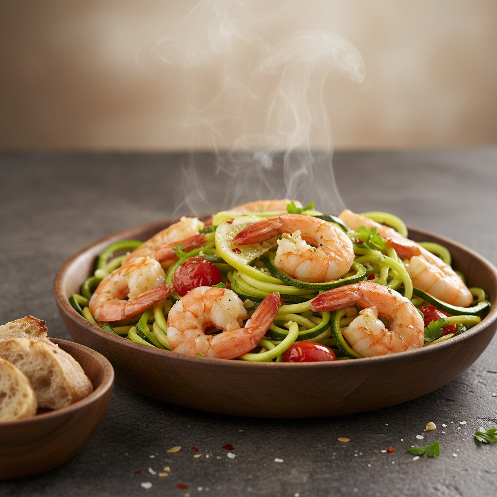 Quick Mediterranean Shrimp Scampi with Zucchini Noodles