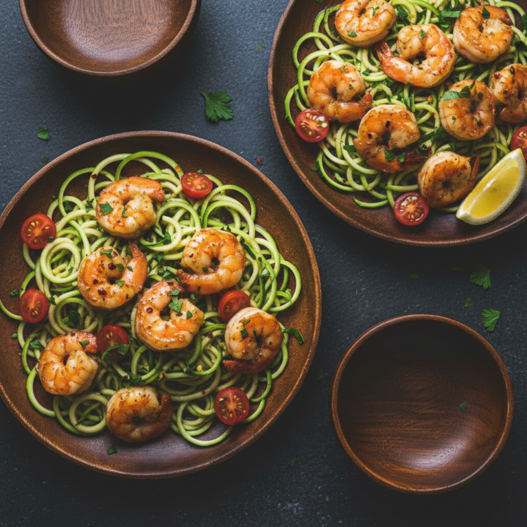 Quick Mediterranean Shrimp Scampi with Zucchini Noodles | Kevin Wagonfoot