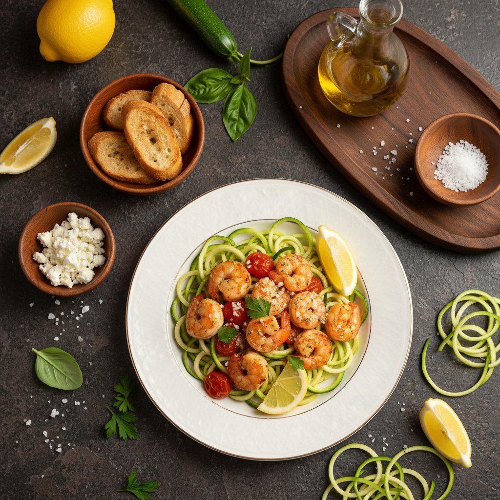 Quick Mediterranean Shrimp Scampi with Zucchini Noodles