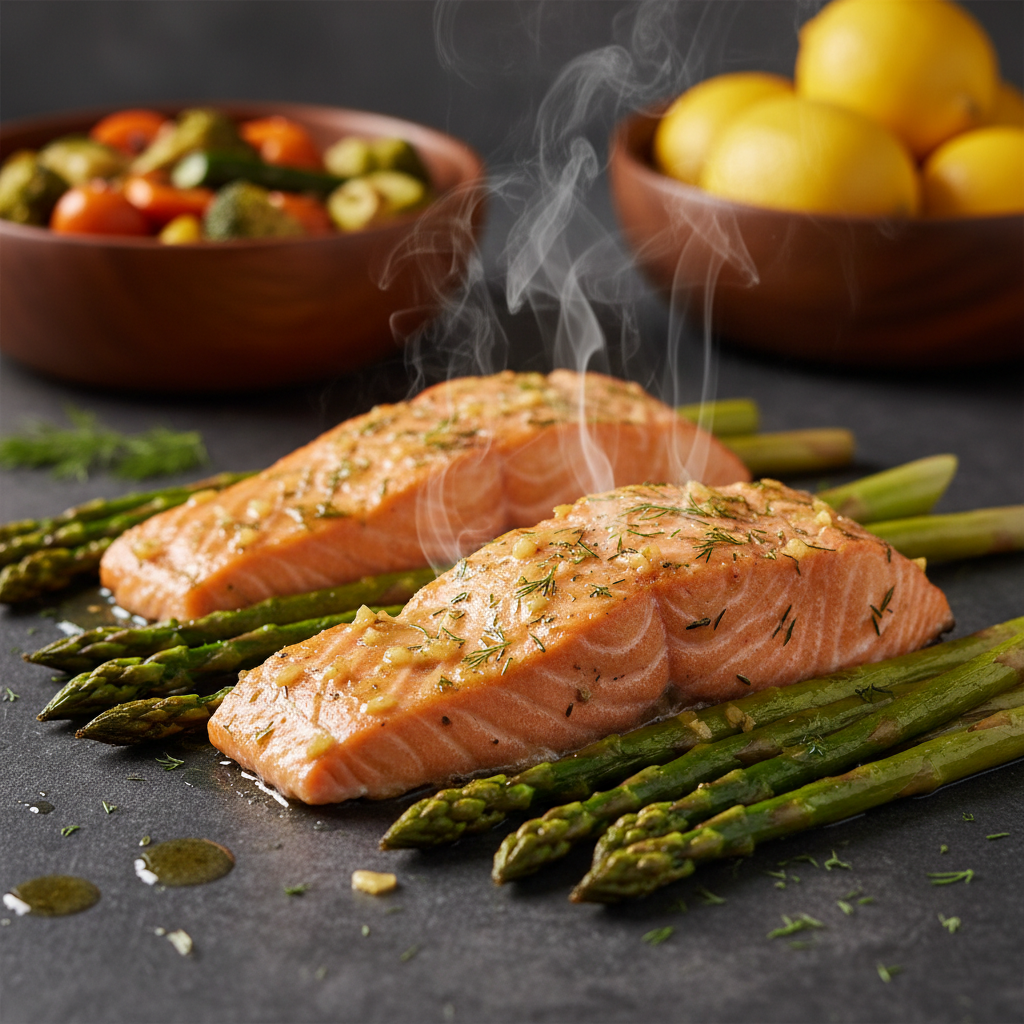 Whole30 Baked Lemon Garlic Salmon and Asparagus