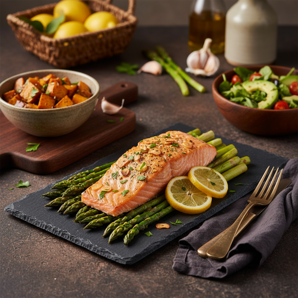 Whole30 Baked Lemon Garlic Salmon and Asparagus
