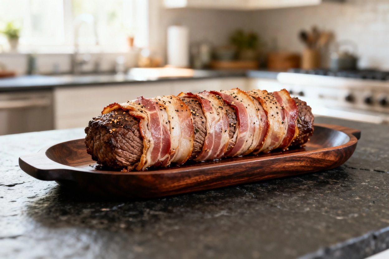 Beef Tenderloin is displayed at a slightly angled 30-40 degree perspective, resting in the same dar