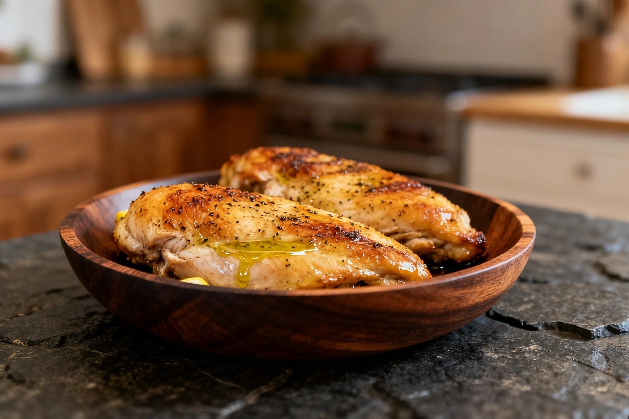 oximately 30–40 degrees, showcasing the same oven-roasted chicken breasts. Here, the dish is in the 