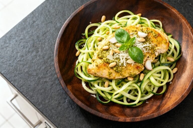 Low-Carb Zucchini Noodles with Pesto Chicken
