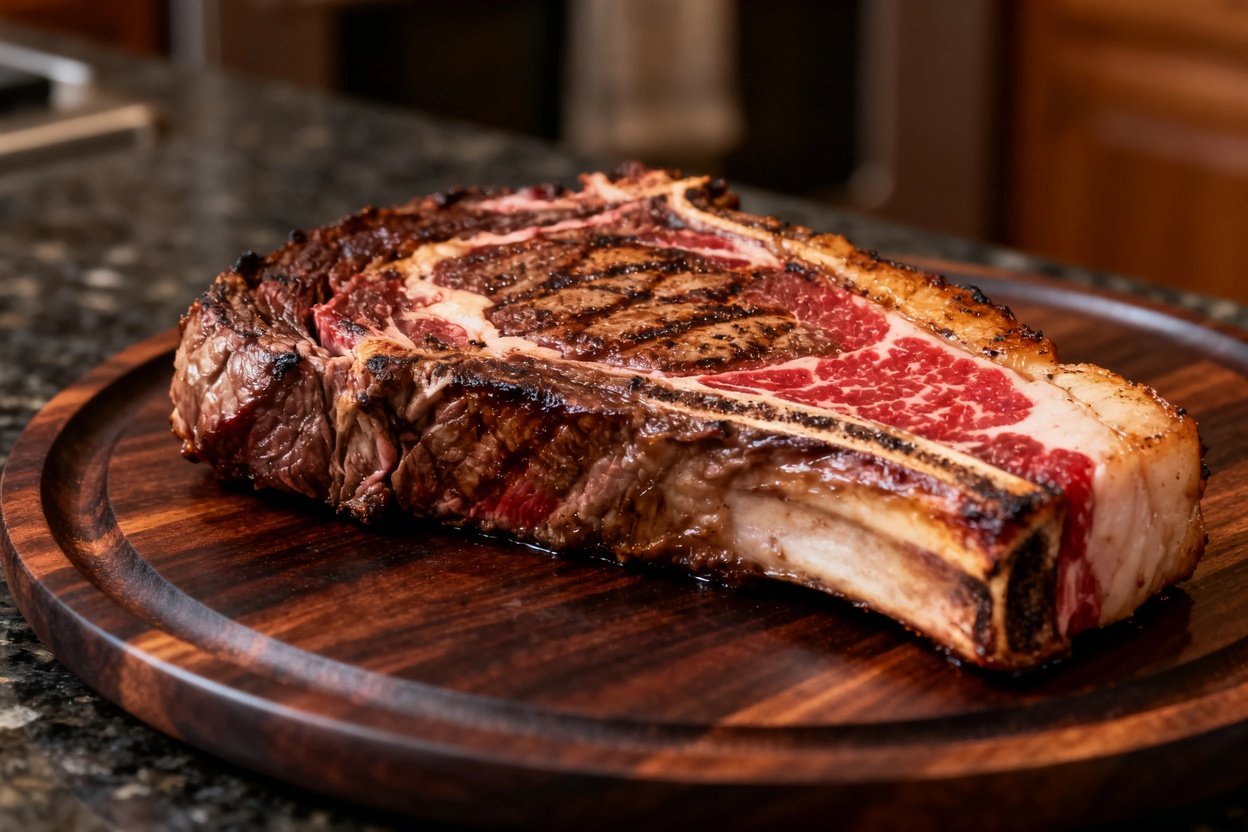 Degrees, highlighting the texture of the ribeye steak. The steak fills approximately 70-80% of the image frame.