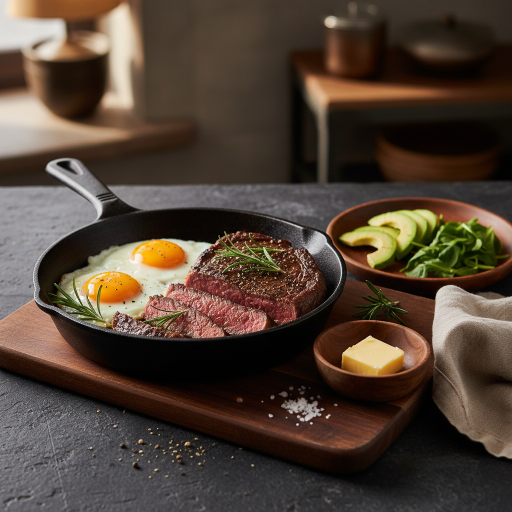 Easy Carnivore Skillet Steak and Fried Eggs