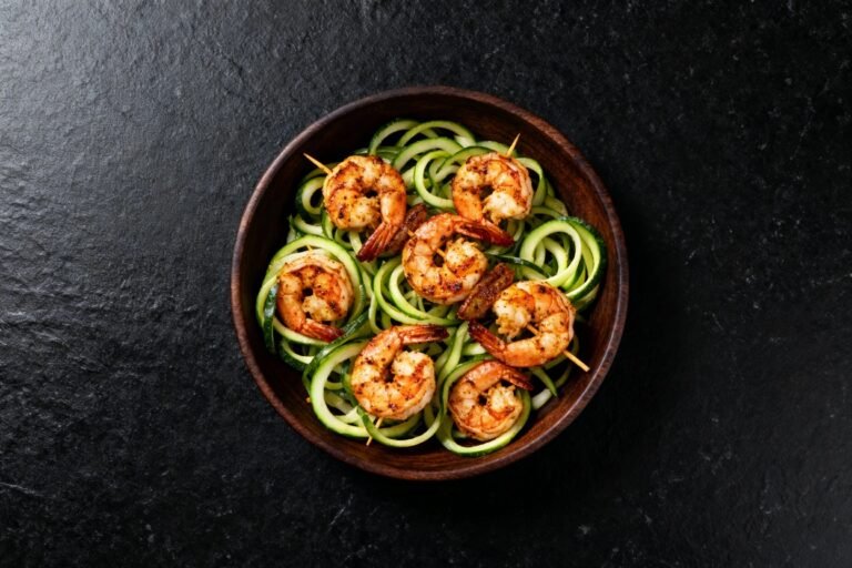 Cajun Shrimp Skewers with Zoodles | Kevin Wagonfoot